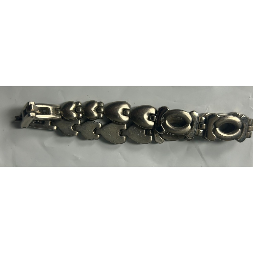 Vintage Heart‎ Link Charm Bracelet Silver Tone Womens Accessory